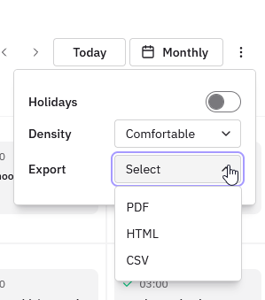 Kalender exportieren als PDF, HTML oder CSV