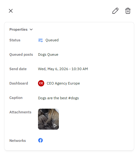 Seitenleiste mit Details zu einem geplanten Beitrag